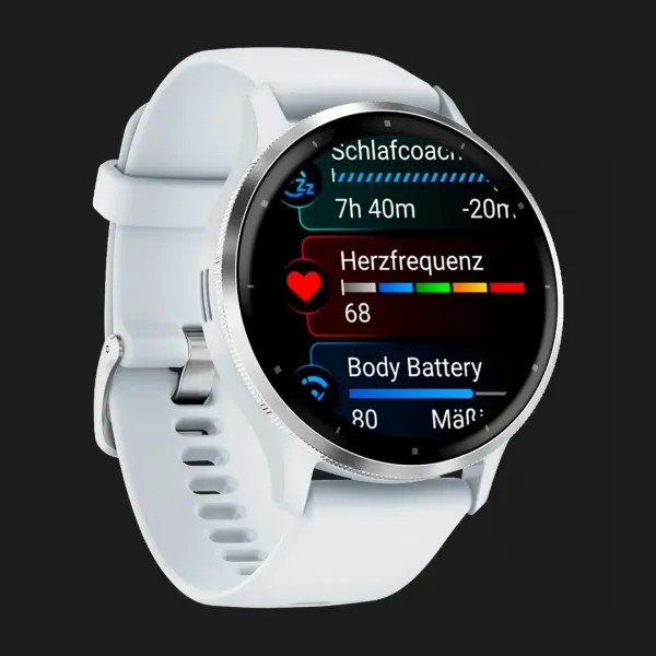 Garmin Venu 3 Silver Stainless Steel Bezel with Whitestone Case and Silicone Band